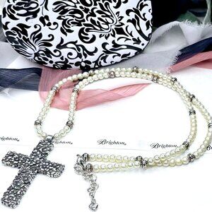 Brighton Lola Cross Silver-plated Faux Pearl Statement Necklace